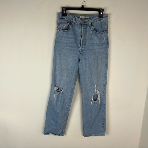 LEVI’S Ribcage Straight Ankle Jeans Distressed Size 28 - Picture 2 of 11